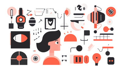 Wall Mural - creative ai content creation set vector illustration with technology elements