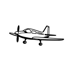 Sticker - monochrome sketch of a light aircraft with a propeller on a clean the drawing depicts a classic sing