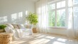 © Alvan - Sunny Living Room for White Sofa, Sheer Curtains.