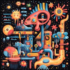 Wall Mural - fantasy world colorful cosmic abstract, space, planets, stars, celestial, dreamlike background, illu