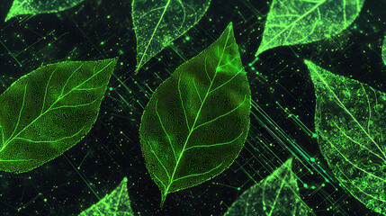 Wall Mural - Blockchain nodes growing on Siraitia grosvenorii vine, symbolizing the fusion of technology and nature.

