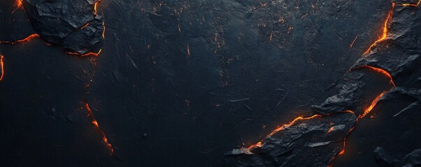 Fototapete - Abstract background showing glowing cracks in dark rock formation