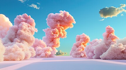 Wall Mural - fantasy-inspired fluffy pink clouds floating in a soft pastel sky, creating a surreal and dreamy atm