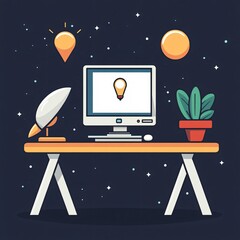 Poster - Creative idea coming out while working at night on computer
