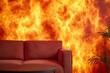 © jay - Vibrant and Realistic Flames Dance Against a Cozy Couch in Softer Reds and Oranges