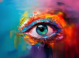 Fototapete - Vibrant eye painting with bold brushstrokes and vivid colors. Abstract style, expressive and artistic artwork.