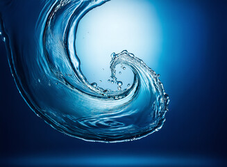 Poster - A dynamic swirl of blue water crests and curves, showcasing fluid motion against a gradient blue backdrop.  A sense of refreshing energy.