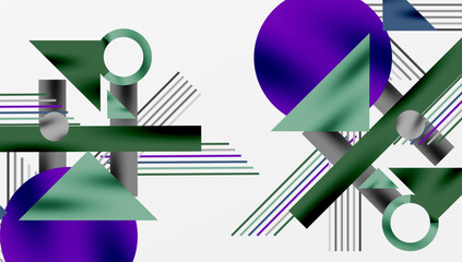 Wall Mural - Circles, triangles, squares, rings and lines with shadow effect