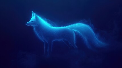  Ethereal Blue Fox Surrounded by Misty Fog, Capturing the Essence of Mystical Wilderness, Illuminated Against a Dark Background in Surreal Style