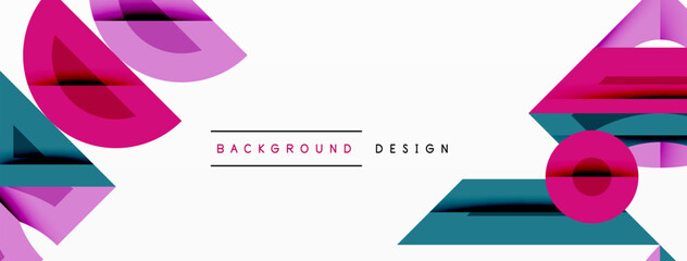 Wall Mural - Abstract geometric background with shapes, featuring circular and rounded elements. Bold contrast, smooth gradients, dynamic composition, futuristic style