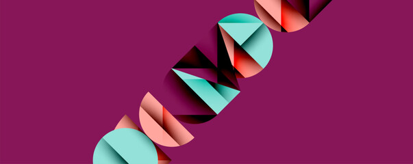 Fototapete - Abstract geometric background with layered gradient shapes forming dynamic patterns. Overlapping semi circles and triangles create depth and contrast