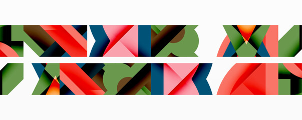 Aufkleber - Abstract geometric composition with interlocking circular and angular shapes, featuring smooth gradients and sharp contrasts on a white background