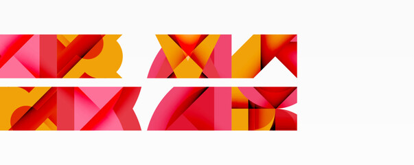 Poster - Abstract geometric composition with interlocking circular and angular shapes, featuring smooth gradients and sharp contrasts on a white background