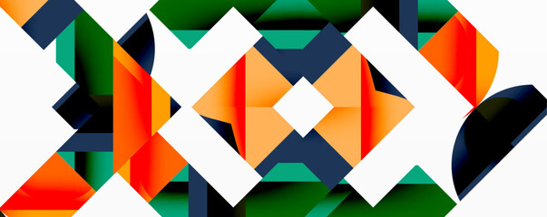 Wall Mural - Circles, semi circles, squares and round triangles. Geometric mosaic style pattern abstract background for wallpaper, banner, backdrop, card, book Illustration, landing page