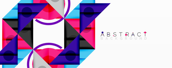 Aufkleber - Abstract geometric composition with overlapping triangles, circles, and gradients, featuring a central circular design with text
