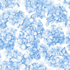 Wall Mural - Soft watercolor blue hydrangeas create serene floral pattern, Minimalist Textile Seamless Pattern Background