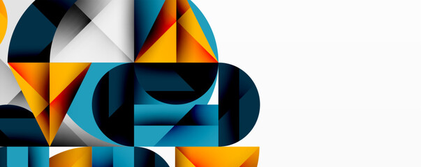 Aufkleber - Abstract geometric artwork with overlapping circles and gradients, circle square triangle shapes background featuring sharp angular cuts, smooth shading, and structured layered composition