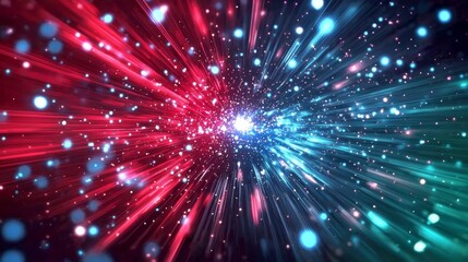 Wall Mural - cosmic landscape infused with radiant red and blue laser light effects.