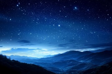 Wall Mural - a serene landscape featuring twinkling stars and mountains in the nighttime.