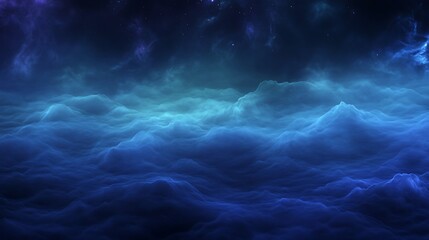 Wall Mural - ethereal blue nebula landscape background with dreamy clouds and stardust for cosmic designs