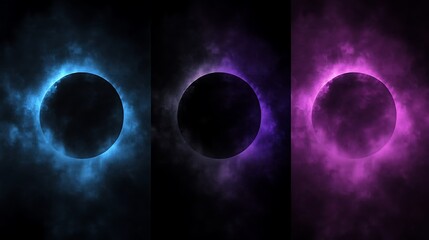 Wall Mural - colorful celestial eclipse background with cosmic glow, nebula and dark planet in space