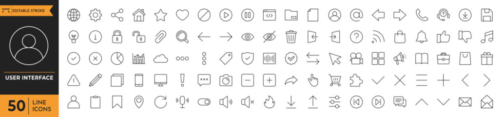 User interface icon set. Basic UI and UX icons design. editable stroke. vector illustration