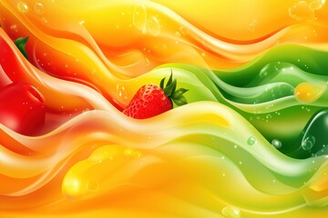Poster - Dynamic flow of colorful groceries creating an abstract background with vibrant liquid gradients and fresh produce elements Generative AI