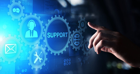 Fototapete - Support button on virtual screen. Customer service and communication concept.