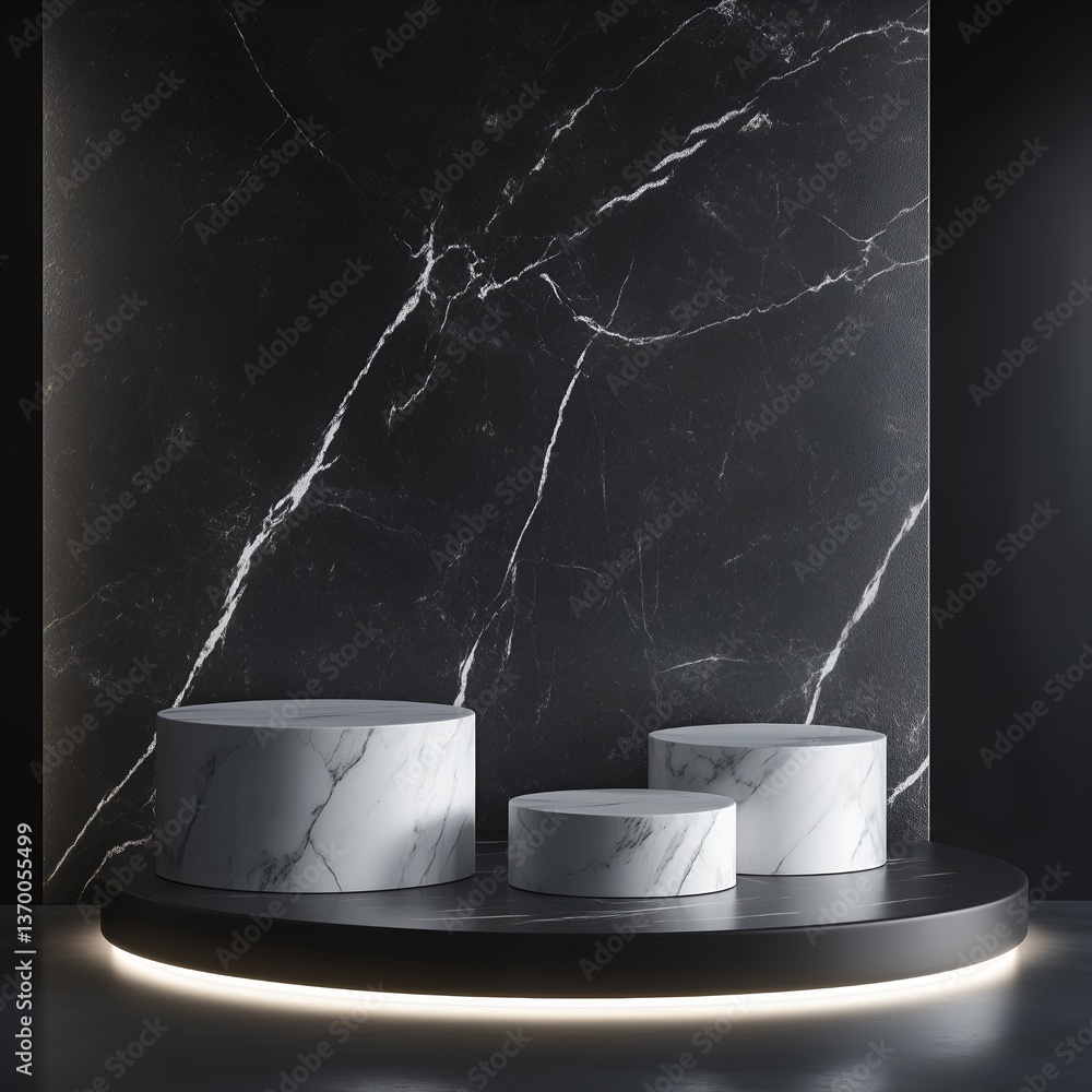 Product stand in the form of a tube with a white marble pattern. suitable for product promotion