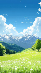Wall Mural - A beautiful mountain landscape with a large tree in the foreground