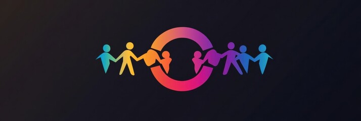 Fototapete - Minimalistic logo of human figures forming unity symbol with abstract gradient background in modern style Generative AI