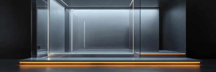 Fototapete - Futuristic glass architecture creates luminous floating panels with a minimalist aesthetic and soft edges in an empty space
