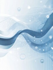 Fototapete - Digital transaction environment with floating icons and smooth waves in blue and white color scheme