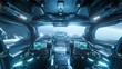 © Chinases - Futuristic spaceship cockpit view with intricate console displays and exterior space vistas, showcasing advanced technology and ex