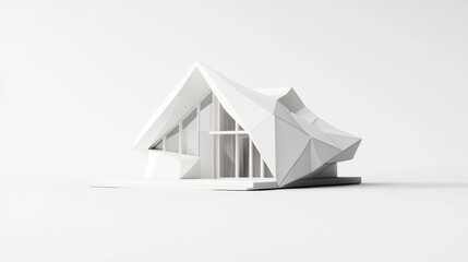 Aufkleber - Modern white architectural model house, geometric design, isolated on white background.