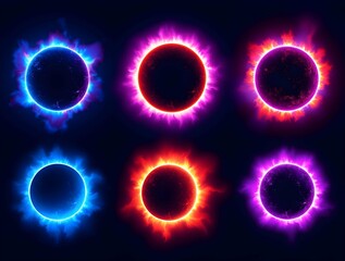 Fototapete - Set of glowing abstract portals in vibrant colors, perfect for fantasy, sci-fi