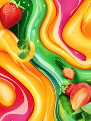 Poster - Dynamic flow of fresh groceries in vibrant colors with smooth gradients presenting a lively abstract composition Generative AI