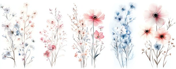 Naklejka na meble Elegant wildflower watercolor swatches, soft and versatile botanical clipart, minimal and high-end aesthetic, perfect for luxury gift wrap design