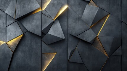 Wall Mural - Dark Geometric Wall, Glowing, Interior Design