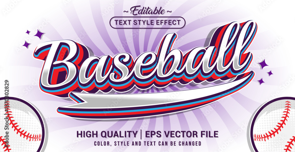 Editable text style effect - Baseball text style theme. Vector text ...