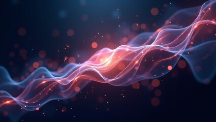 Wall Mural - glowing abstract wave design with bokeh effects. the artwork features a wavy pattern in shades of bl