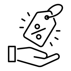 Discount price tag icon, representing price reduction and promotional campaign. Symbolizes vouchers, discounts, and customer incentives, ideal for e-commerce, retail, and loyalty programs