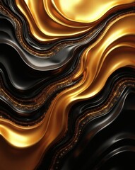 Aufkleber - A luxurious and abstract design of golden and black swirling liquid. The colors blend seamlessly, creating an image of wealth and elegance