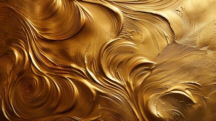 Wall Mural - Golden waves of liquid metal. Molten gold texture. Abstract background. 3D rendering.
