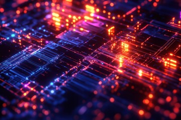 Wall Mural - quantum computing interface simulation glowing geometric patterns in digital technology environment