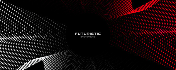 Wall Mural - red white circles techno background. big data visualization on dark space with dotted lines effect d