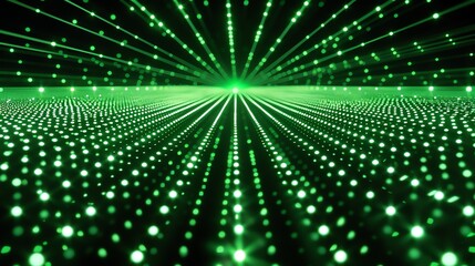 Wall Mural - Abstract background of glowing green dots. The dots are arranged in a grid and appear to be floating in space.