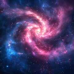 Fototapete - Mystical Galaxy: A Cosmic Vortex of Pink and Blue Hues in the Vastness of Space, Revealing the Beauty of Stellar Formation