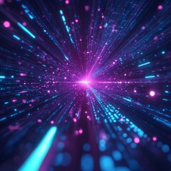 Aufkleber - Neon Light Streams: Hyperspace Data Tunnel with Glowing Particles in Blue, Pink, and Purple Hues