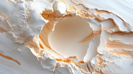 Leinwandbilder - Close Up View of Circular Hole in White Textured Material with Yellow and Orange Tones